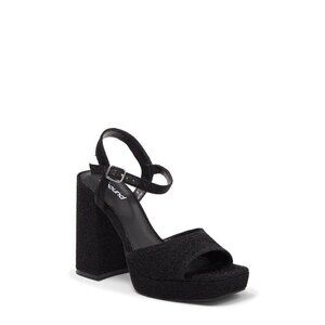 ABOUND "Lucia" Block Heel Platform Sandals Black Glitter Ankle Strap